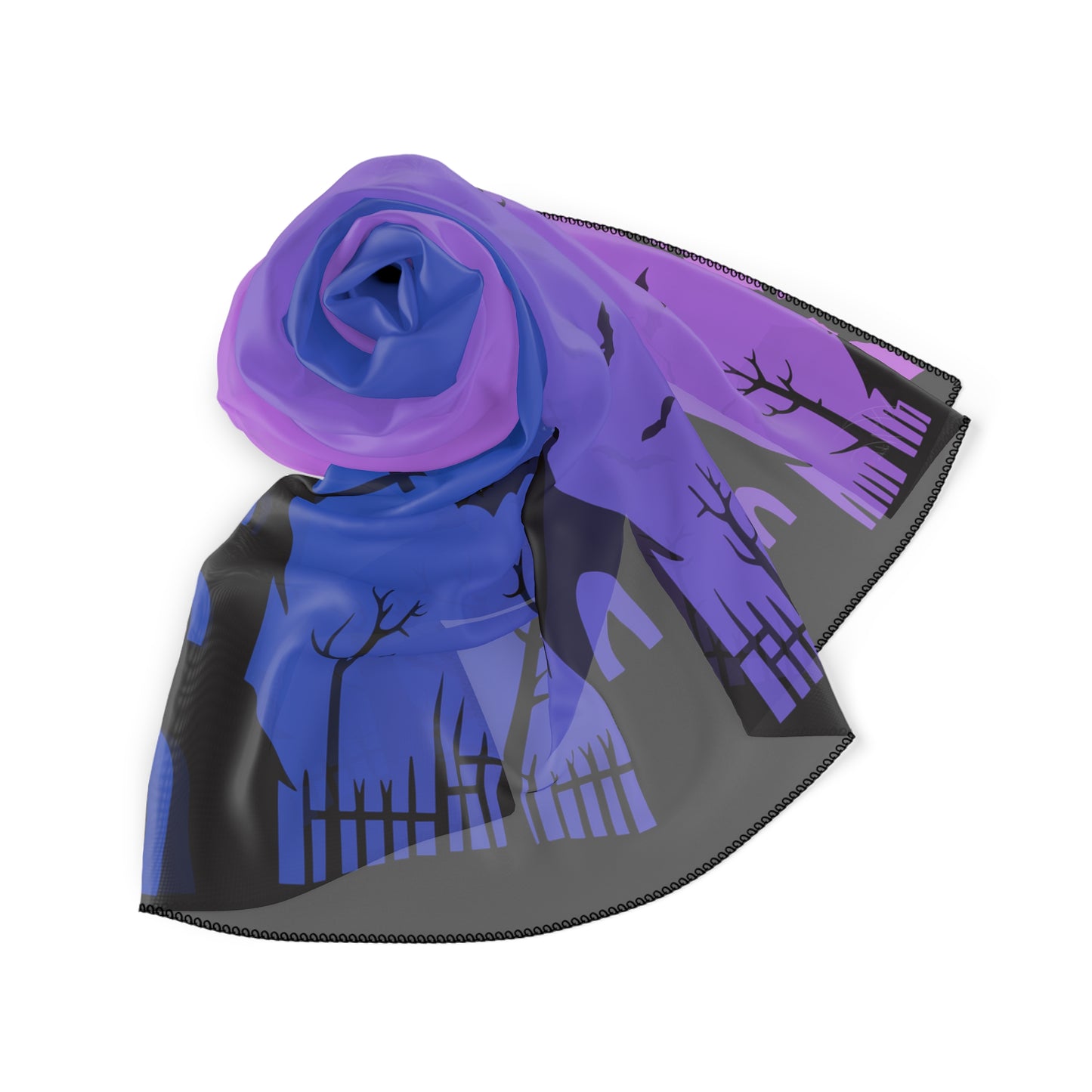 🦇 Haunted Dusk Halloween Scarf – Purple & Blue Gradient Spooky Graveyard Print 🧣✨