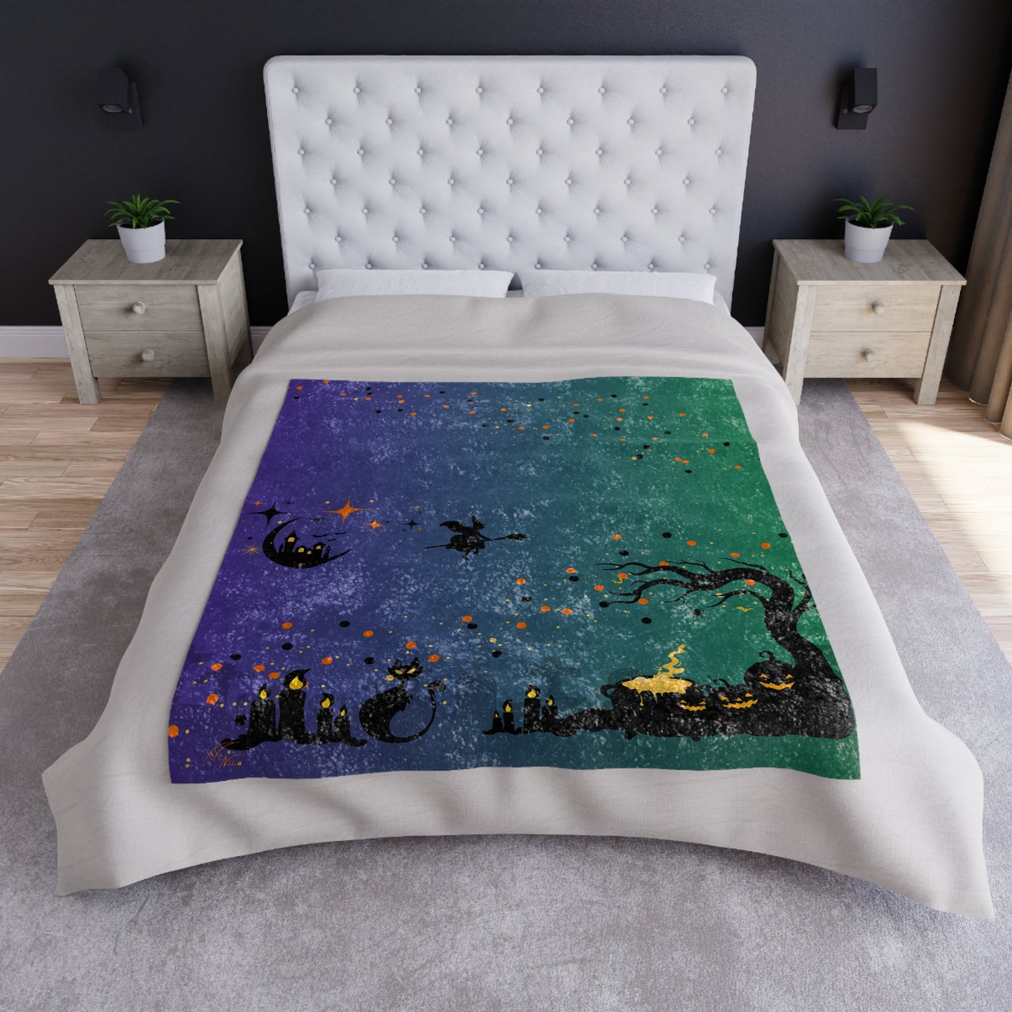 π€β¨ Haunted Velvet Halloween Blanket β Crushed Velvet Throw with Spooky Gothic Design ππ