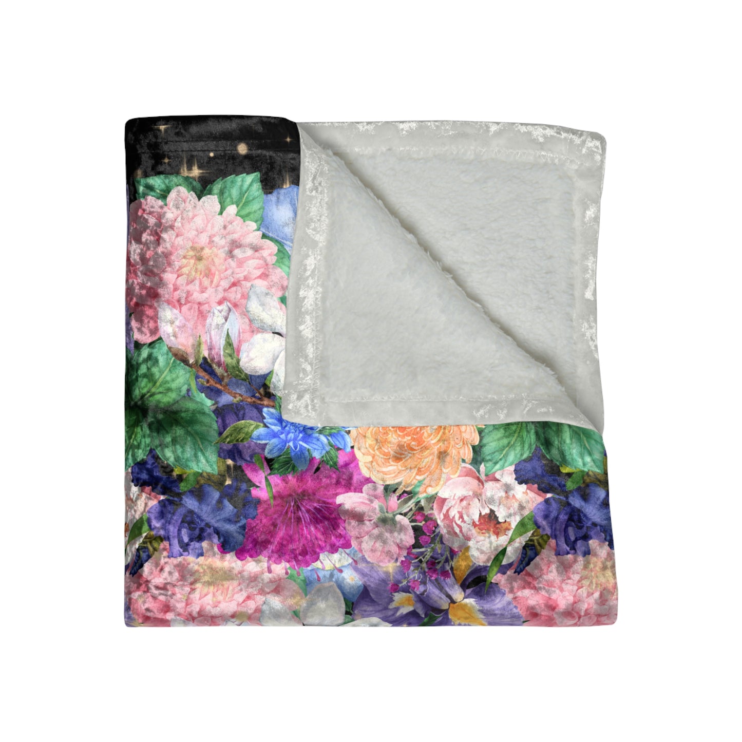 π Midnight Bloom: Crushed Velvet Blanket with Florals & Stars β¨πΈ