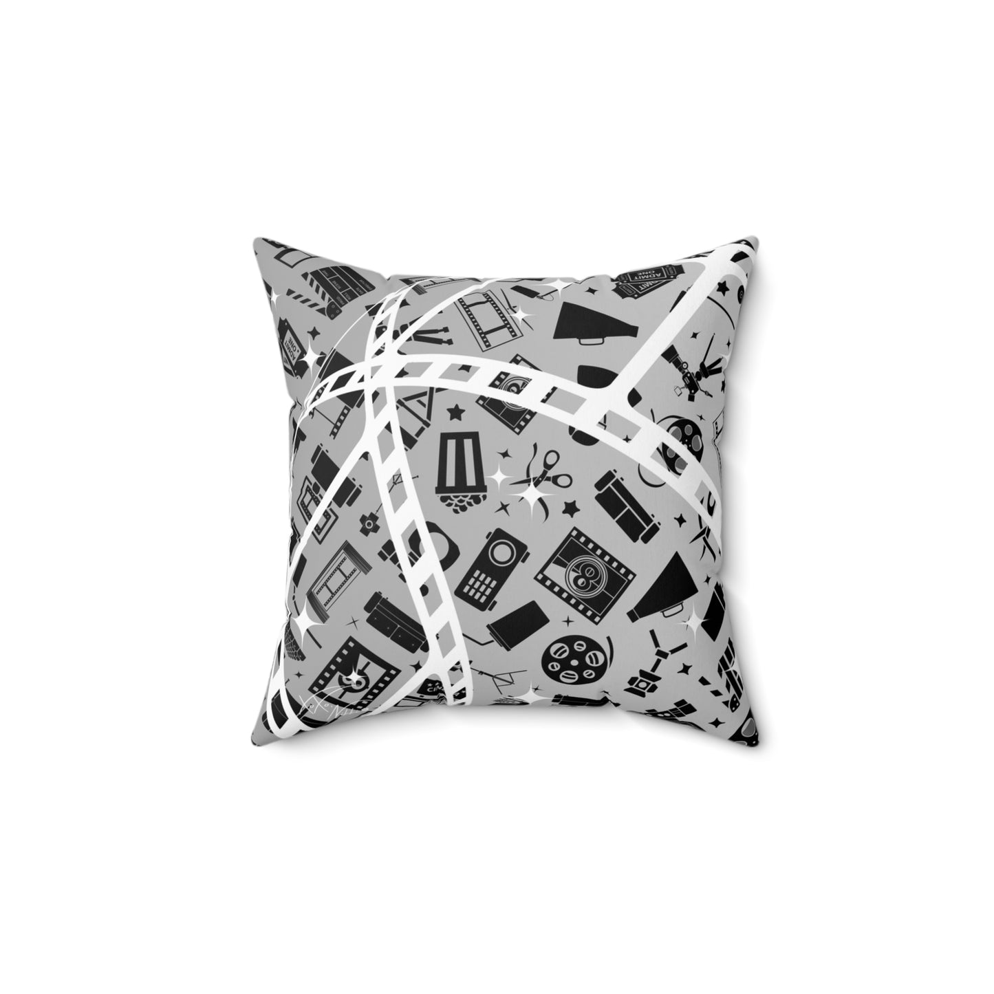 🍿 Retro Cinema Vibes: Black & White Gradient Movie Night Pillow 🎬✨