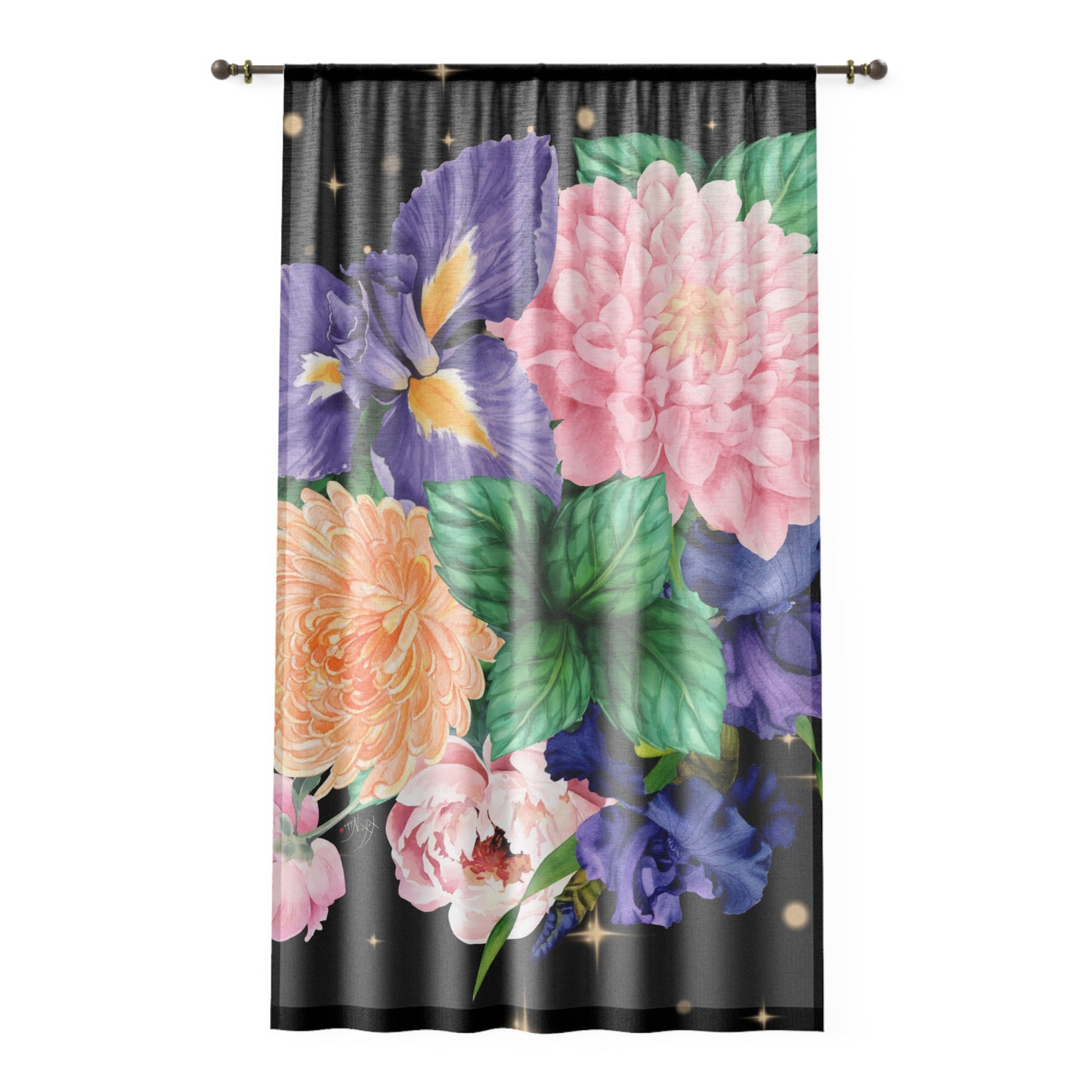 π Midnight Garden: Floral & Starry Night Curtain β¨