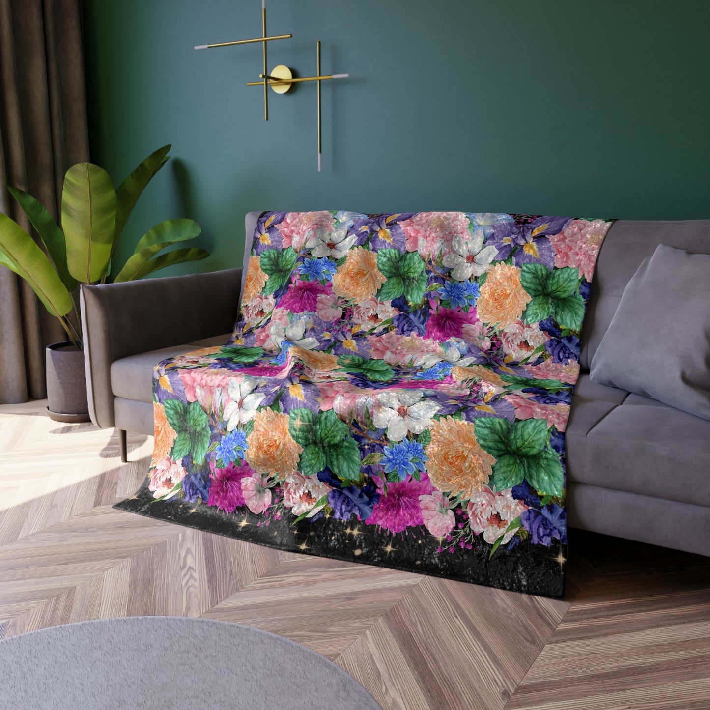 π Midnight Bloom: Crushed Velvet Blanket with Florals & Stars β¨πΈ