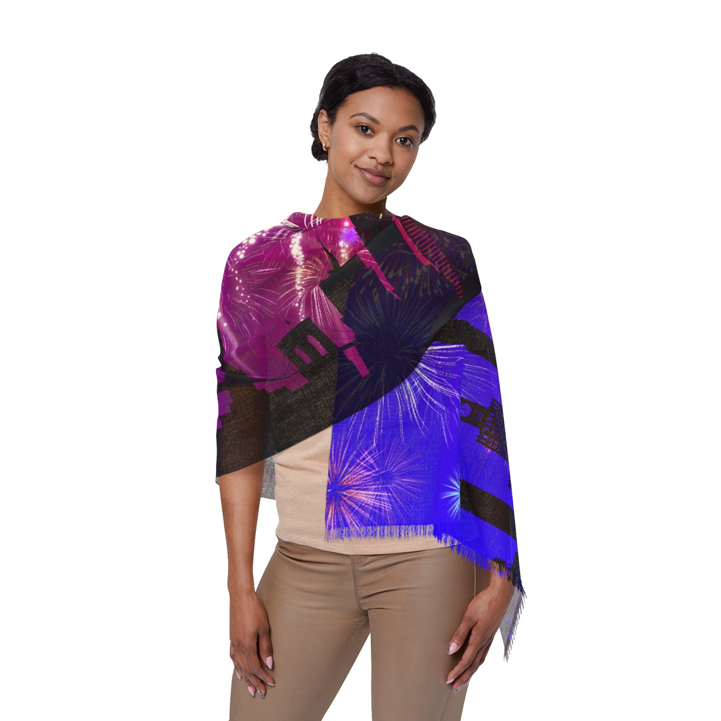 4th of July Fireworks Skyline Scarf | Patriotic Fashion Accessory, Red White & Blue ✨
