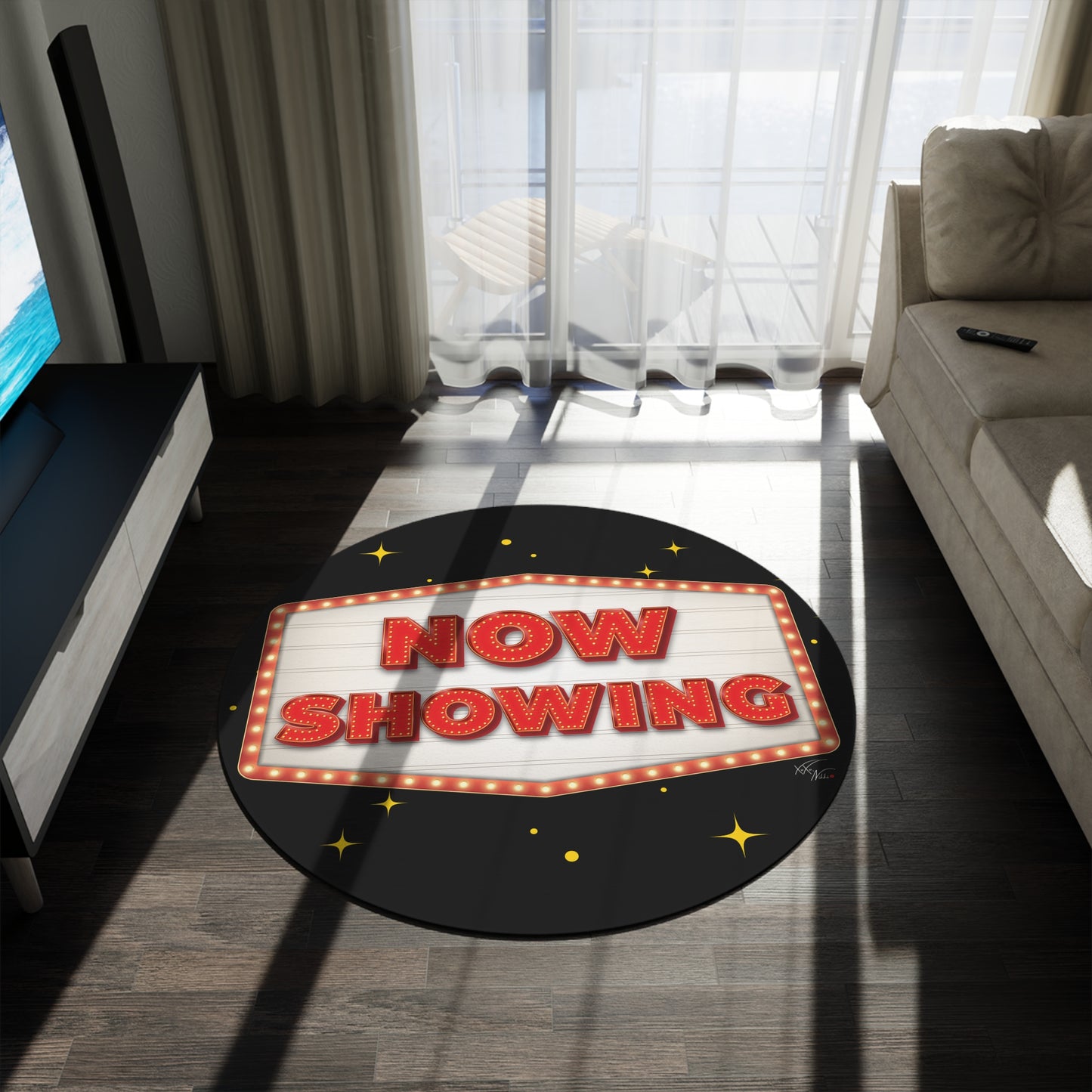 π¬ Roll Out the Red Carpet: Movie Night NOW SHOWING Round Rug πΏπ₯