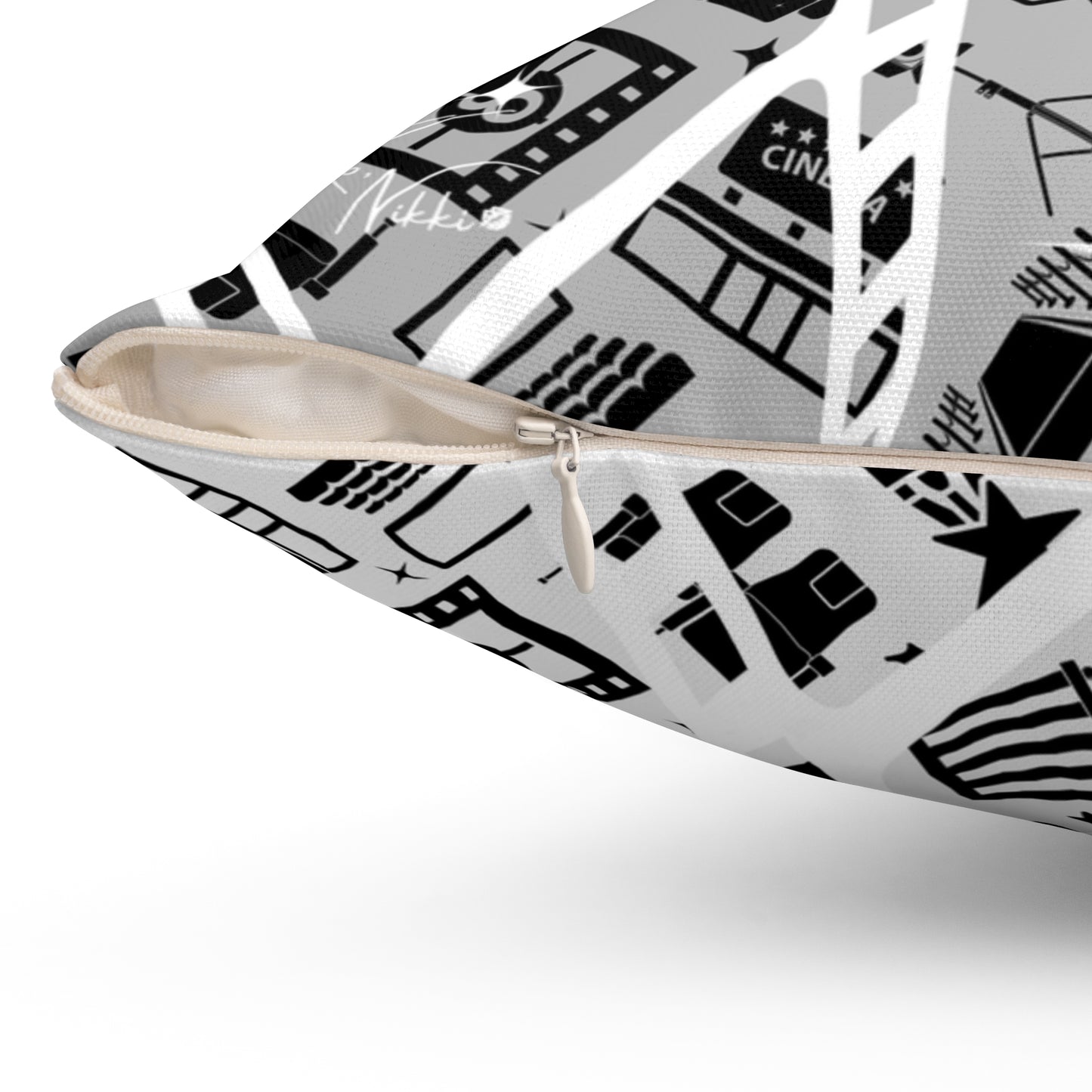 🍿 Retro Cinema Vibes: Black & White Gradient Movie Night Pillow 🎬✨
