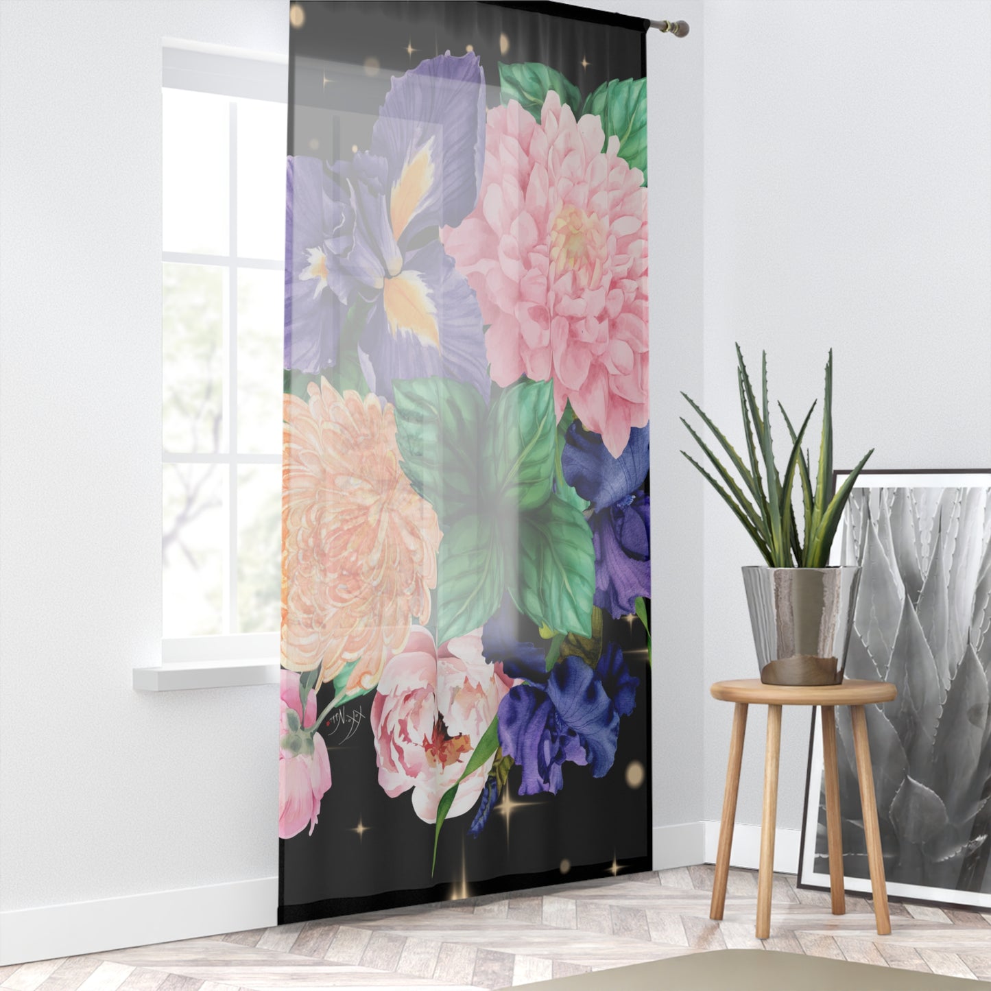 π Midnight Garden: Floral & Starry Night Curtain β¨
