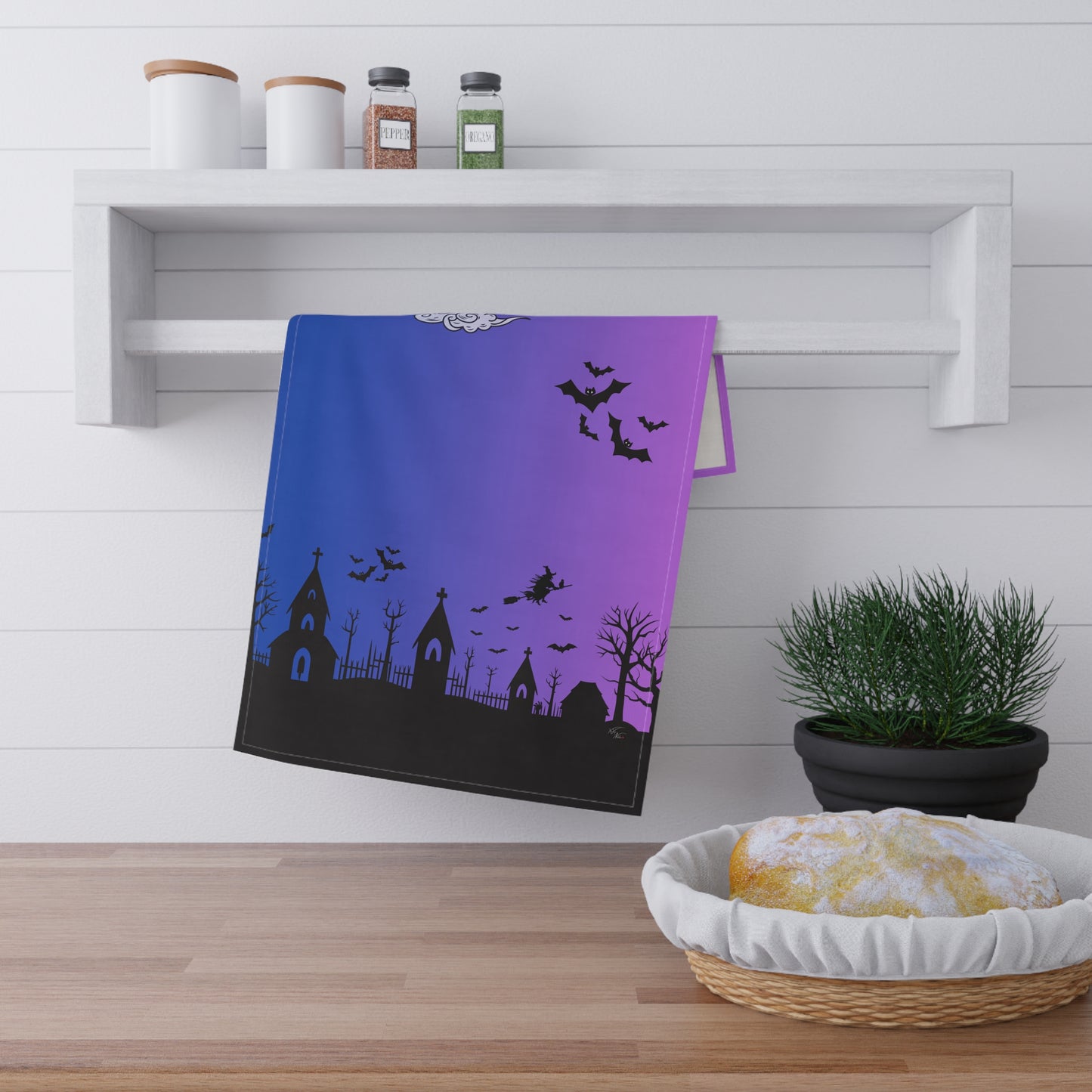 π¦π Haunted Graveyard Halloween Tea Towel β Spooky Gothic Kitchen DΓ©cor π€π