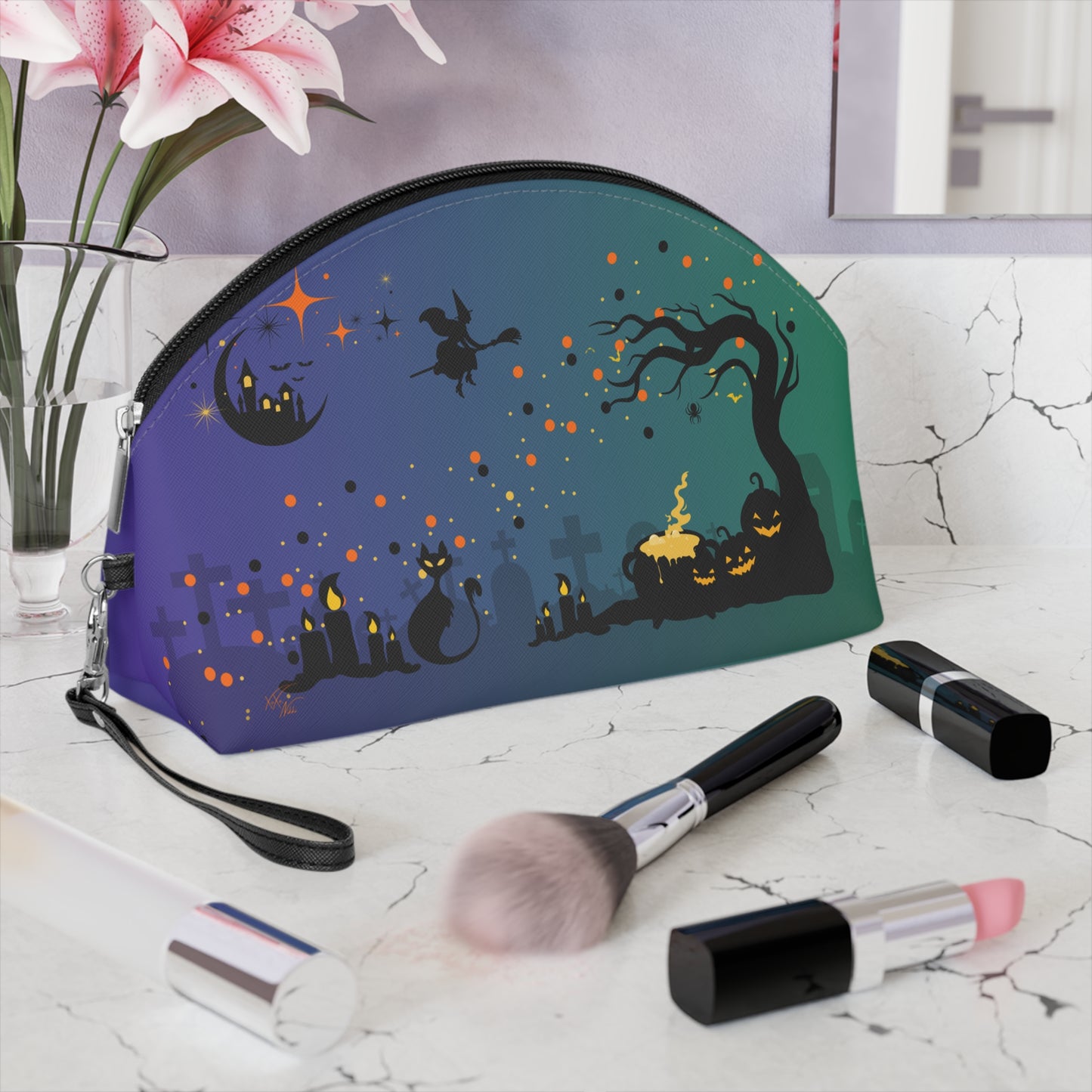 Spooky Night Makeup Bag – Witchy Halloween Cosmetic Pouch | Cute Gothic Travel Bag 💄🖤