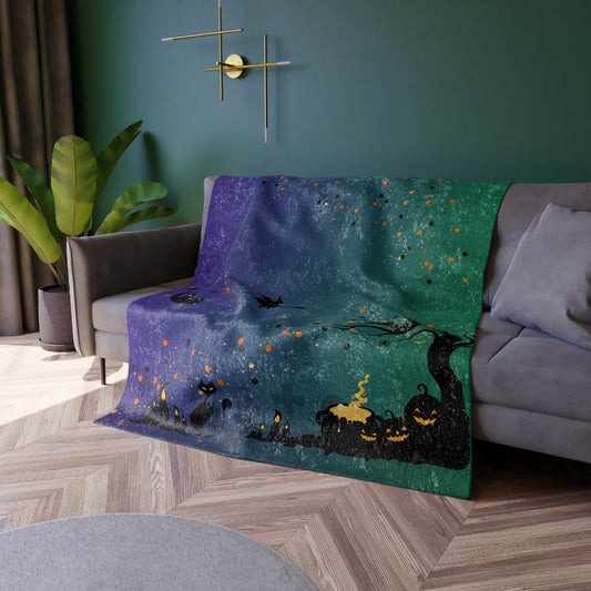 🖤✨ Haunted Velvet Halloween Blanket – Crushed Velvet Throw with Spooky Gothic Design 🎃🌙