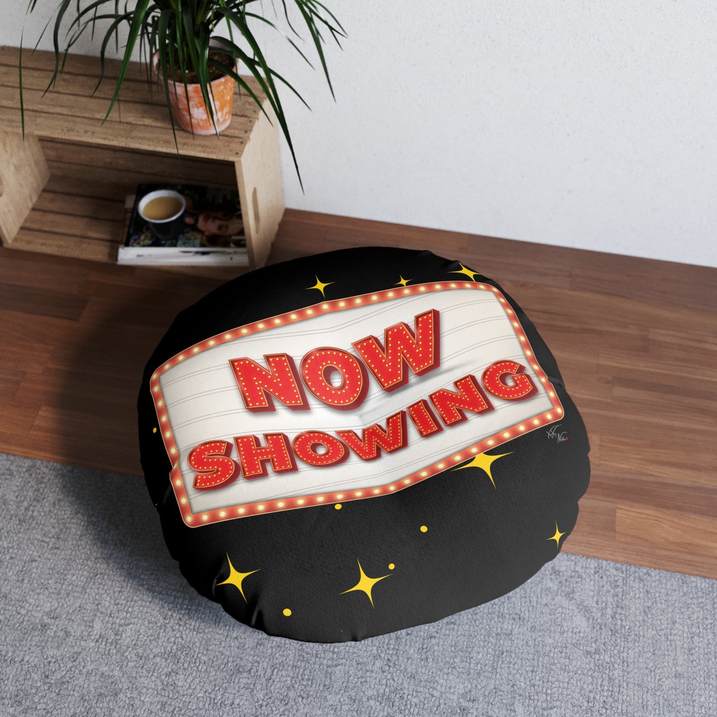 🎬 Movie Marathon Ready: NOW SHOWING Plush Round Floor Pillow 🍿🎥
