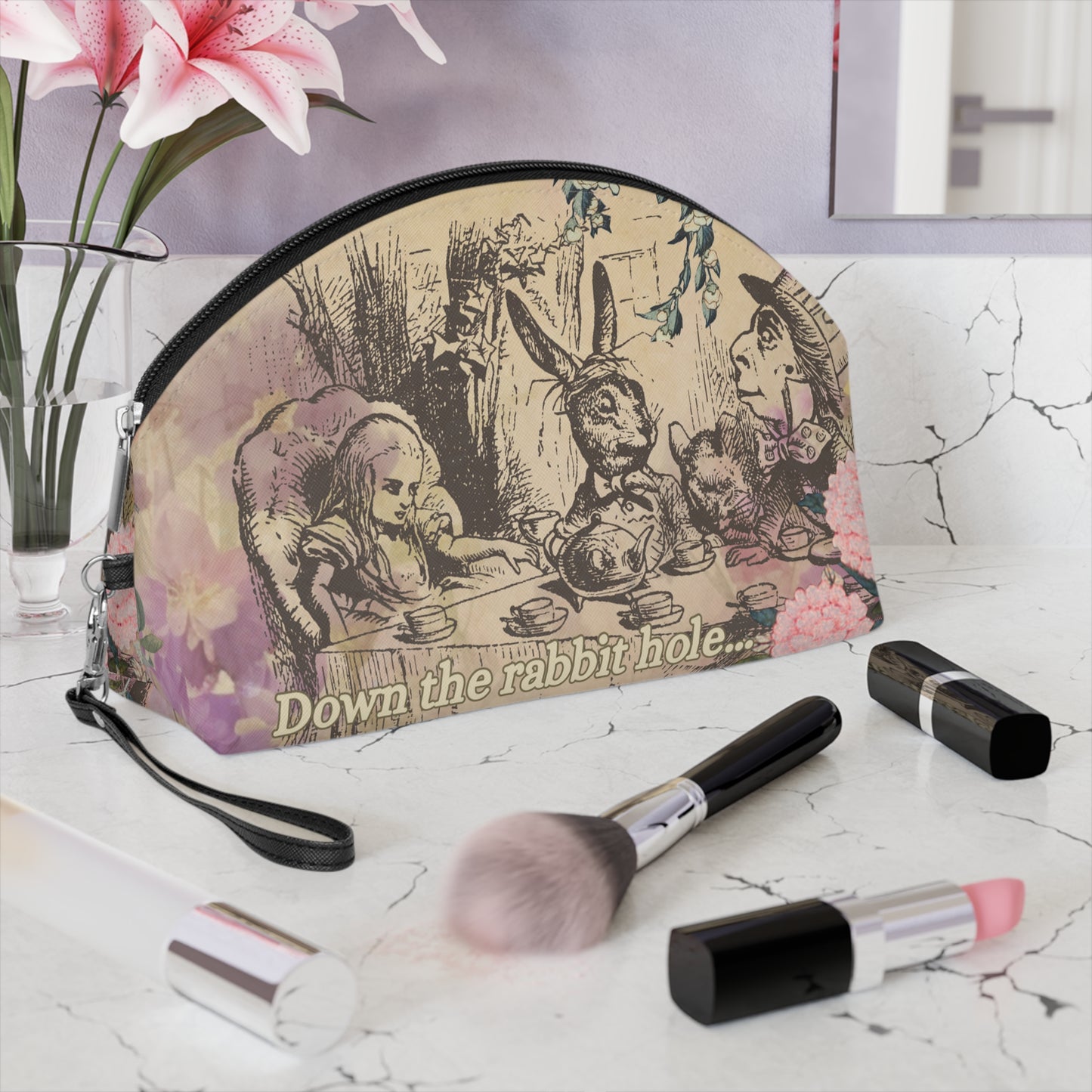 Alice in Wonderland Vintage Tea Party Makeup Bag | Whimsical Storybook Cosmetic Pouch 🐇✨
