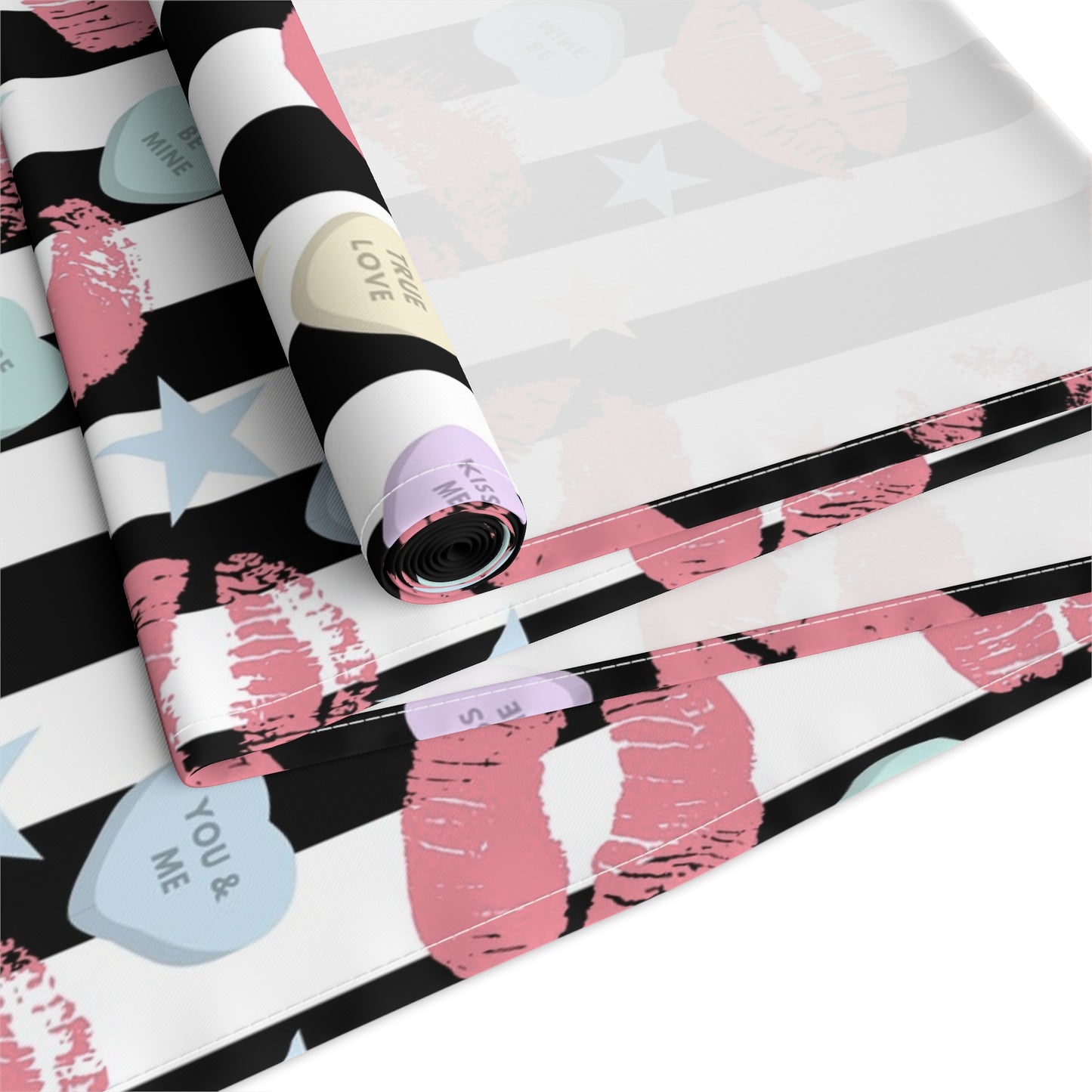Black and White Stripe Valentine Table Runner 🖤🤍💋