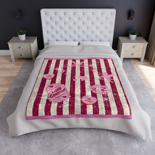 Red and White Cupid Valentine Stripe Crushed Velvet Throw Blanket ❤️🏹