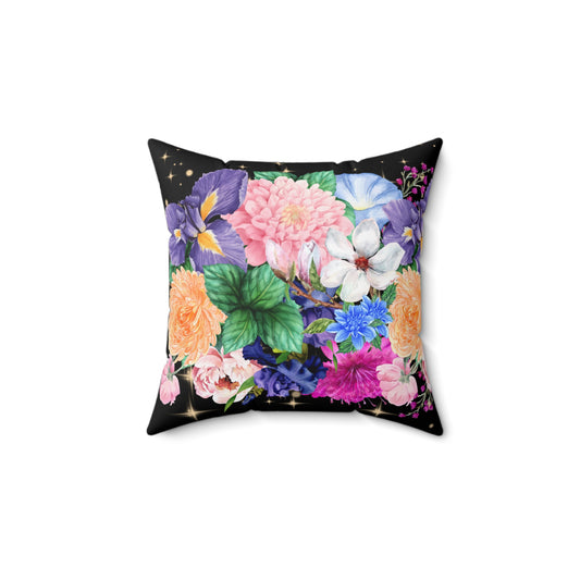 🌌 Starry Night Bloom Decorative Throw Pillow – Floral & Star Print Accent Cushion for Couch, Bed, or Chair ✨🌸
