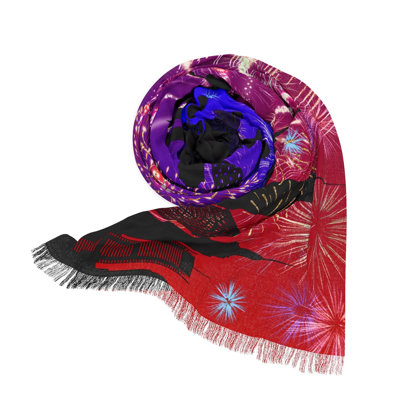 4th of July Fireworks Skyline Scarf | Patriotic Fashion Accessory, Red White & Blue ✨