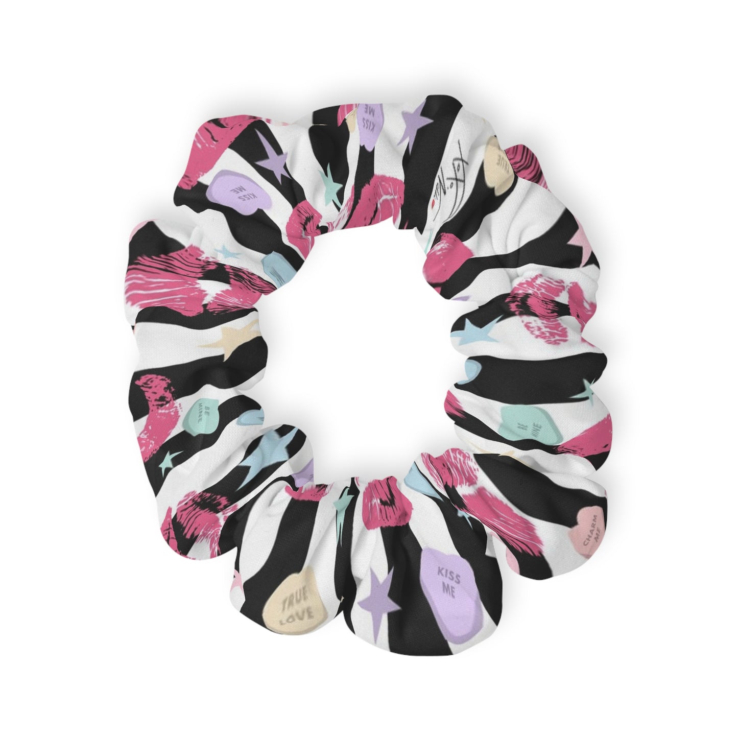 Black and White Stripe Valentine Scrunchie 🖤🤍💋