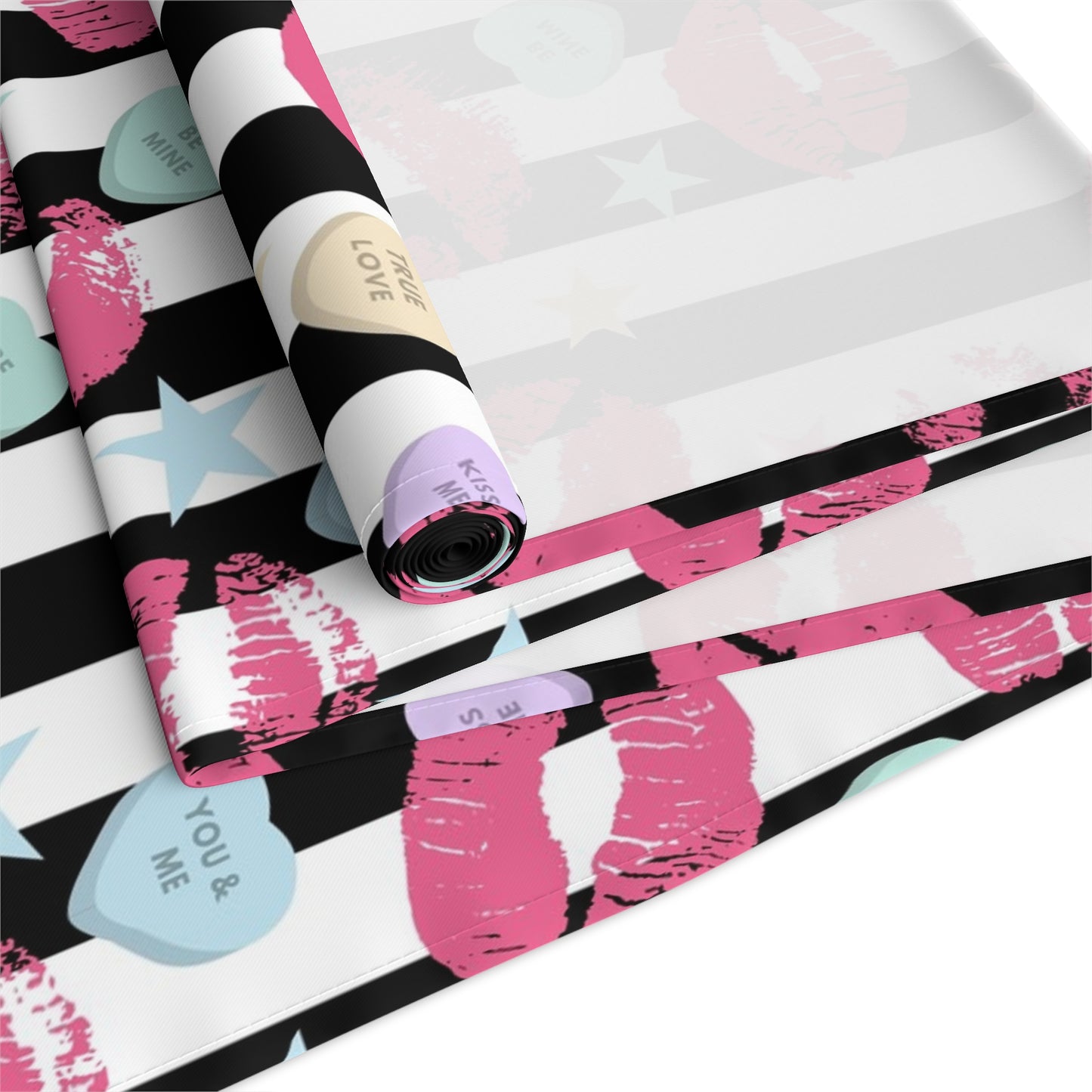 Black and White Stripe Valentine Table Runner 🖤🤍💋
