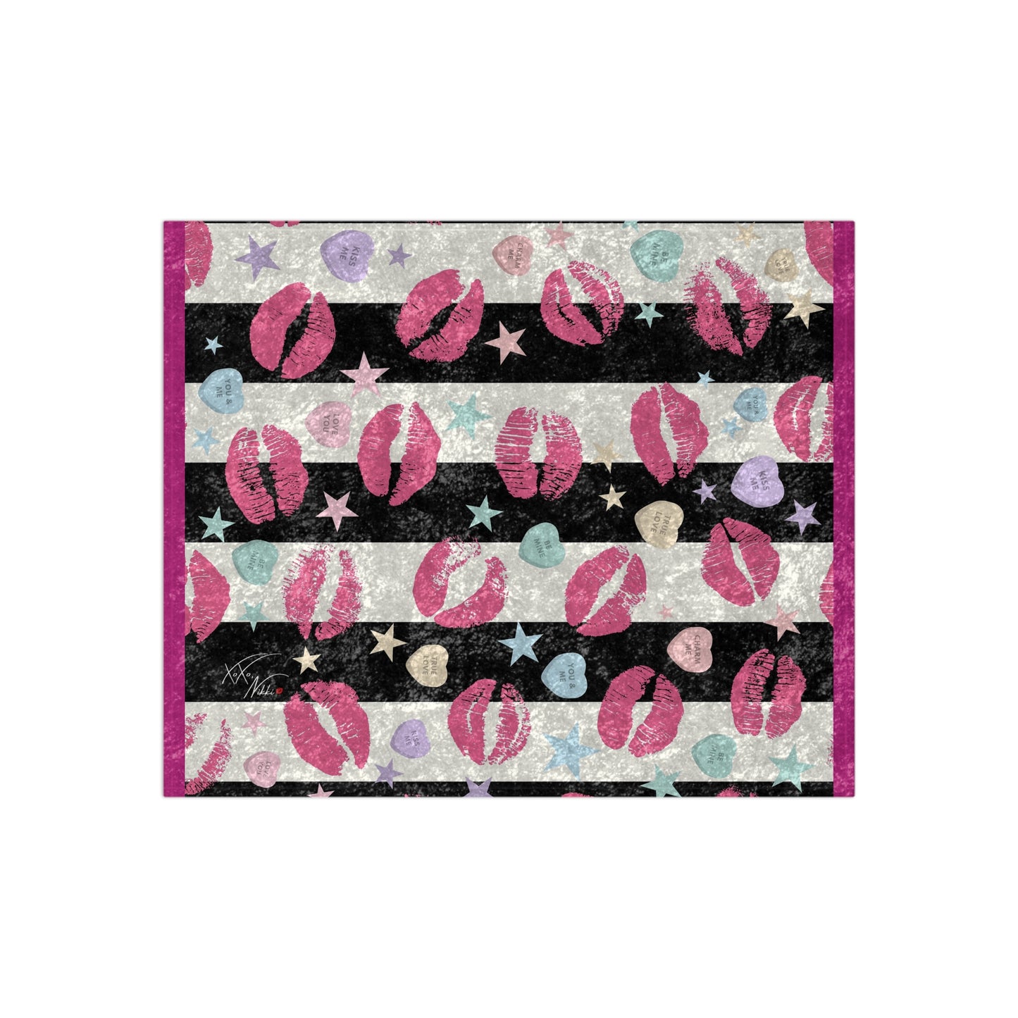 Black & White Conversation Hearts Valentine Crushed Velvet Throw Blanket 🖤🤍💋