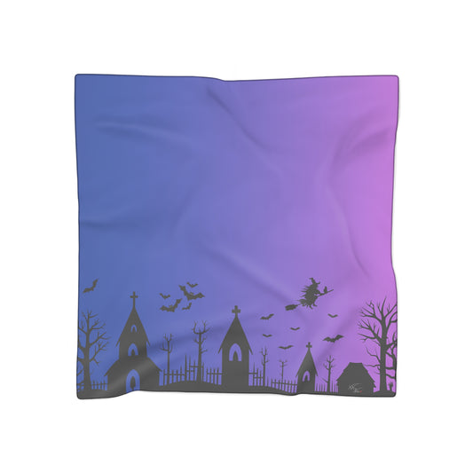 🦇 Haunted Dusk Halloween Scarf – Purple & Blue Gradient Spooky Graveyard Print 🧣✨