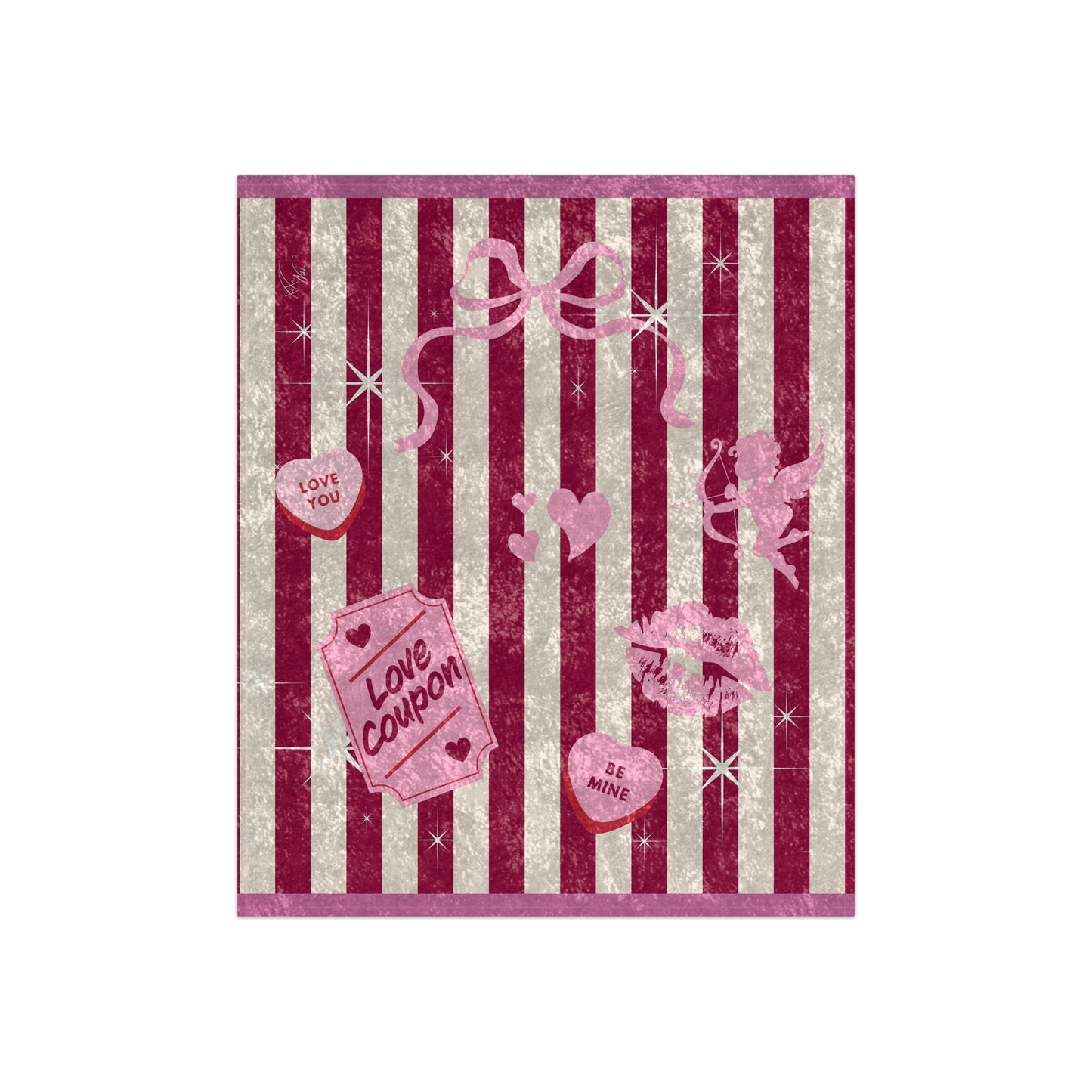 Red and White Cupid Valentine Stripe Crushed Velvet Throw Blanket ❤️🏹