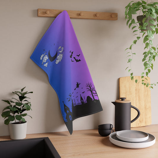 🦇🎃 Haunted Graveyard Halloween Tea Towel – Spooky Gothic Kitchen Décor 🖤🌙