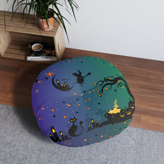 🎃🖤 Tufted Round Floor Pillow – Spooky Halloween Seating Cushion for Cozy & Stylish Home Vibes 👻✨
