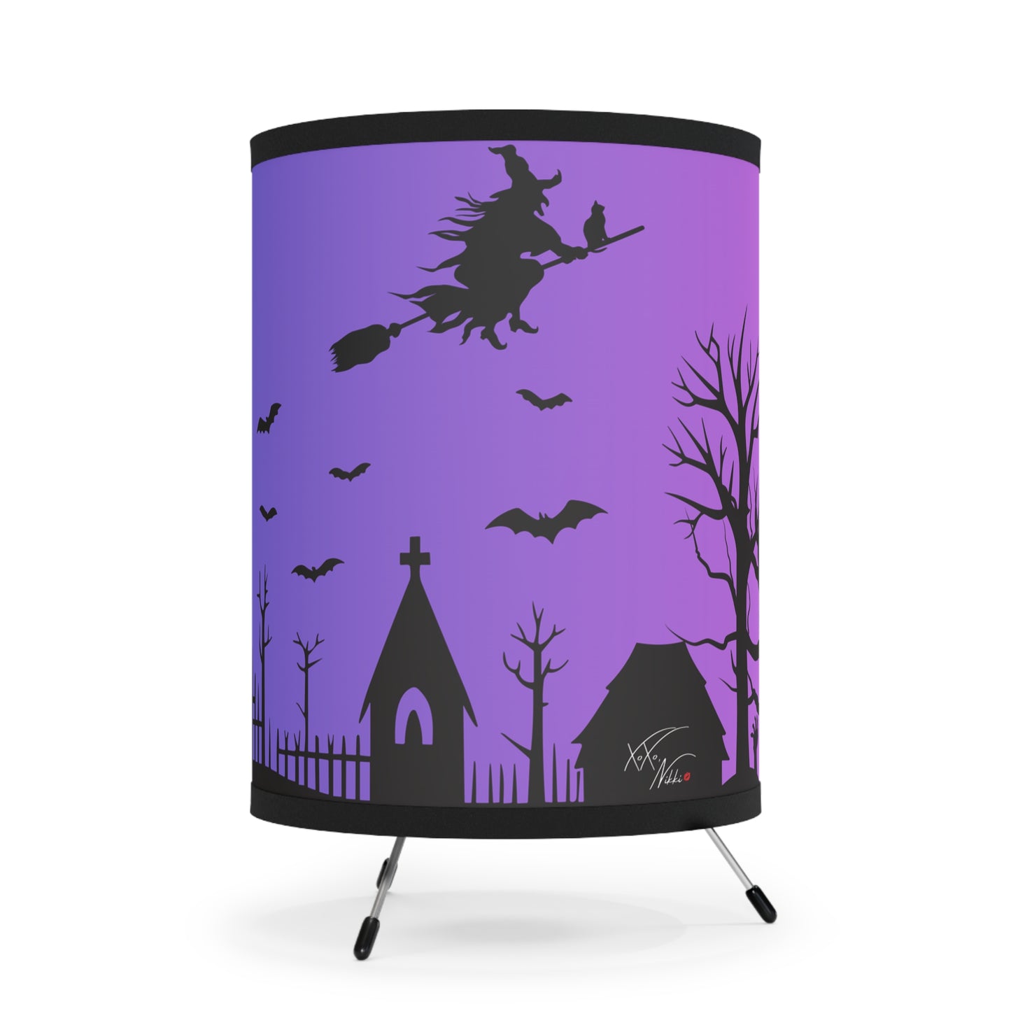 🦇 Haunted Glow Halloween Tripod Lamp – Spooky Graveyard Scene Accent Light for Fall Decor 💜✨