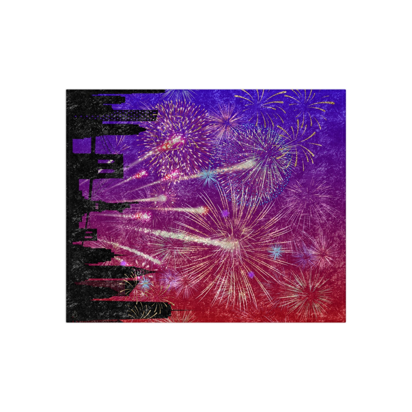 🖤 “Midnight Reverie” Crushed Velvet Throw | 4th of July Fireworks Over City Skyline 🌆🎇 | Luxe Patriotic Blanket
