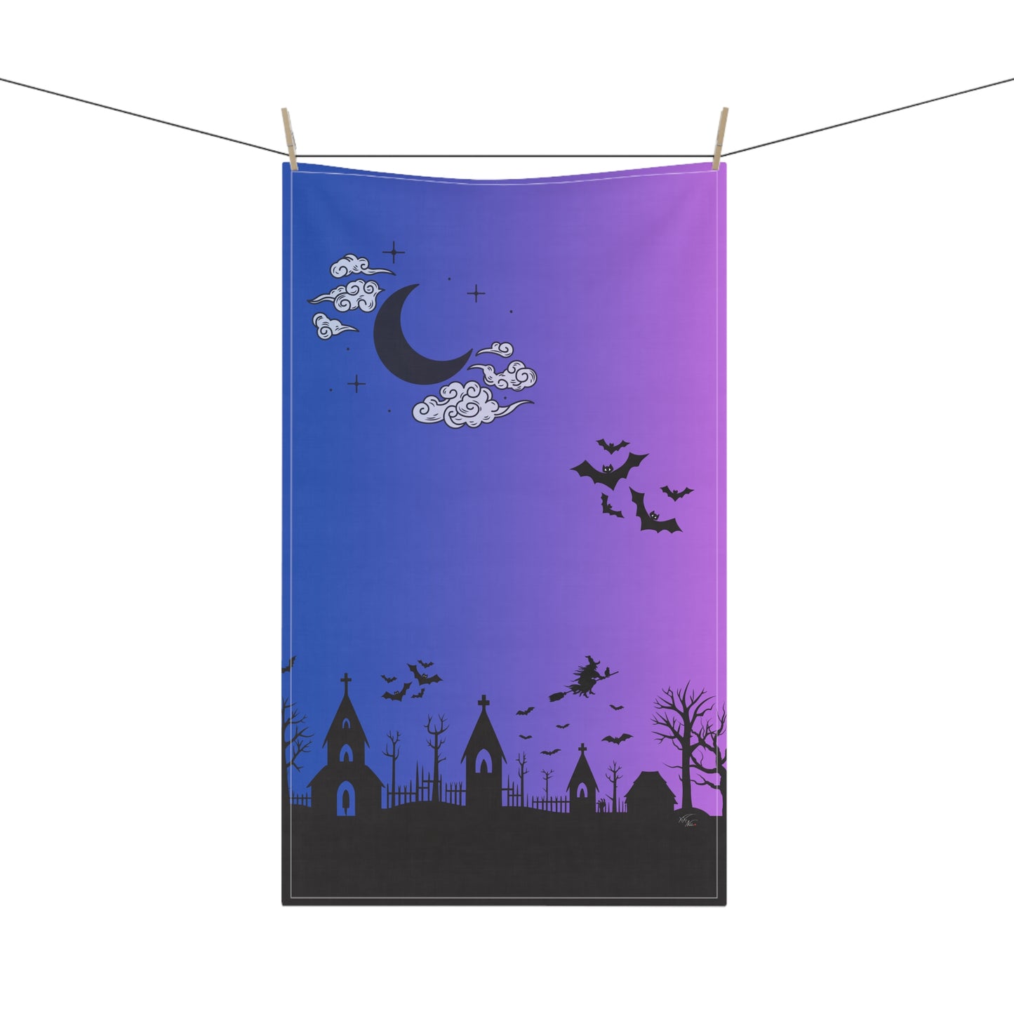 🦇🎃 Haunted Graveyard Halloween Tea Towel – Spooky Gothic Kitchen Décor 🖤🌙