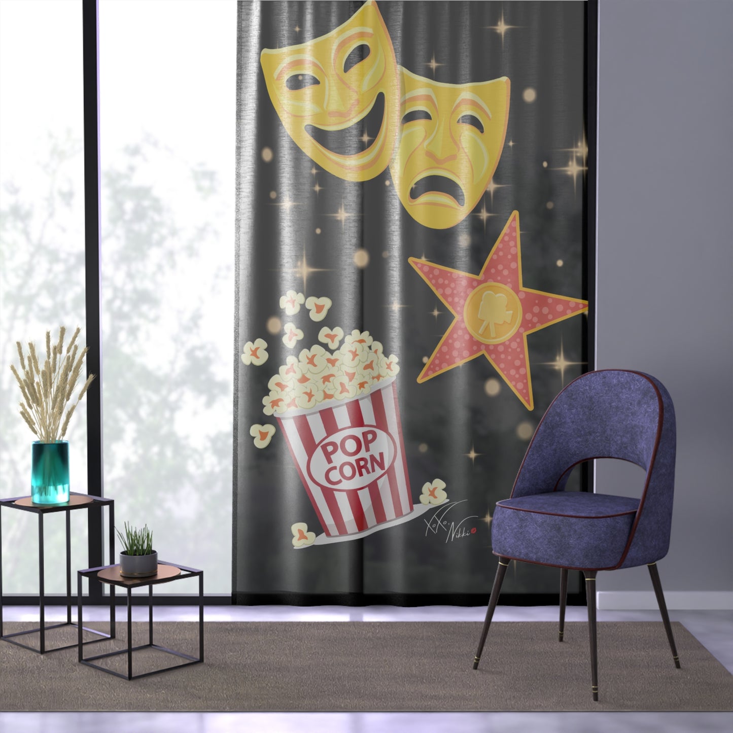 🎬 Blockbuster Vibes: Movie-Themed Sheer Curtain 🍿🎥
