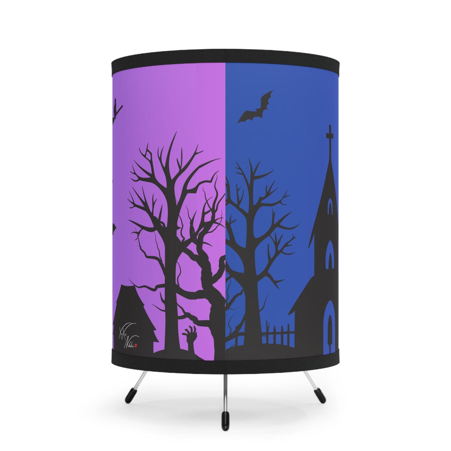 🦇 Haunted Glow Halloween Tripod Lamp – Spooky Graveyard Scene Accent Light for Fall Decor 💜✨
