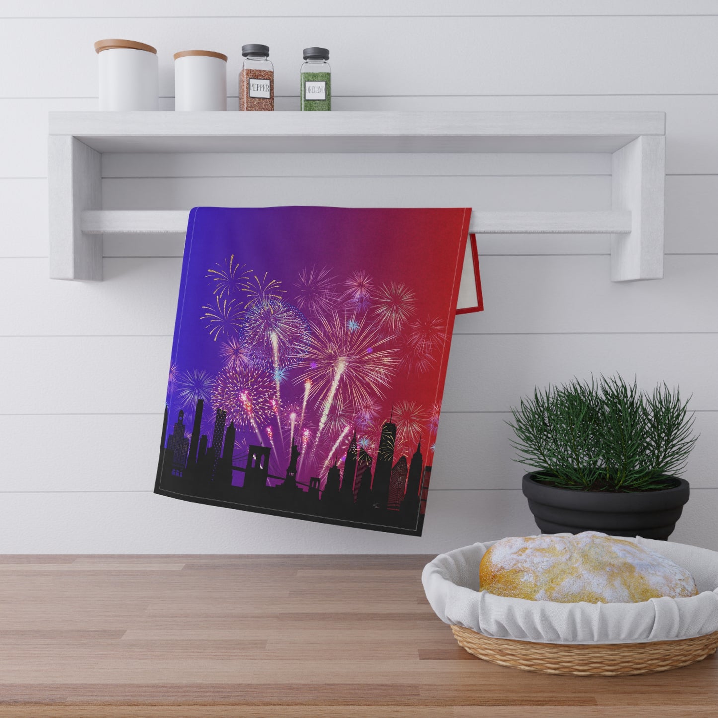 4th of July Fireworks Skyline Tea Towel | Patriotic Kitchen Decor, Red White & Blue 🇺🇸✨