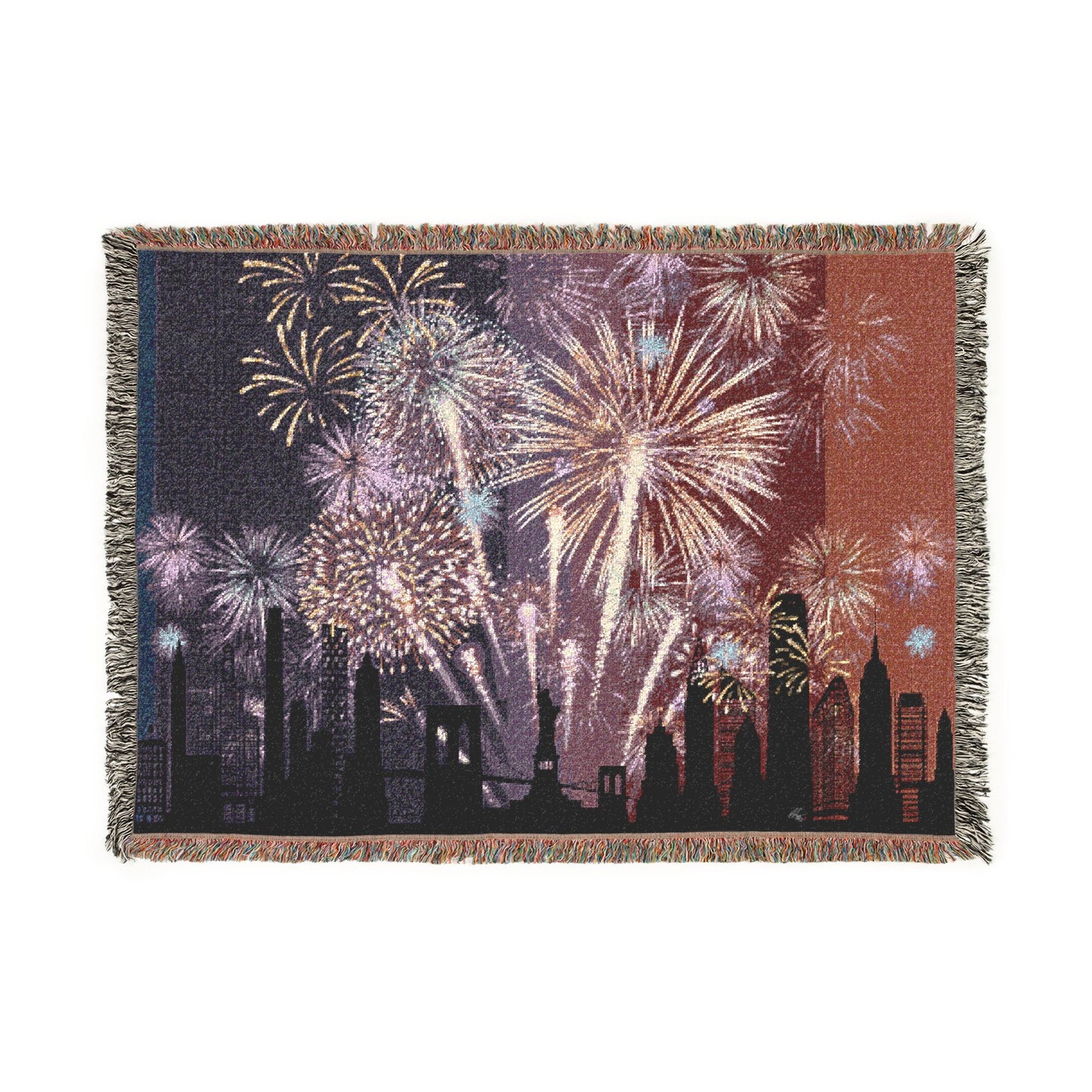 4th of July Fireworks Skyline Woven Blanket | Patriotic Throw Blanket & Home Decor 🇺🇸✨
