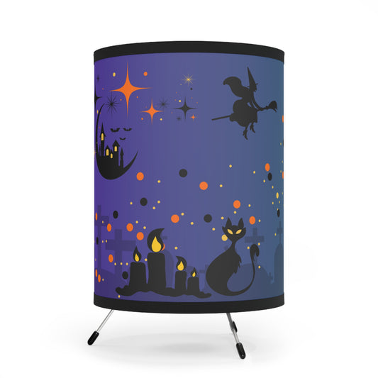 🌌✨ Midnight Mischief Halloween Lamp – Spooky-Cute Black Cat, Pumpkins & Graveyard Glow 🎃🖤