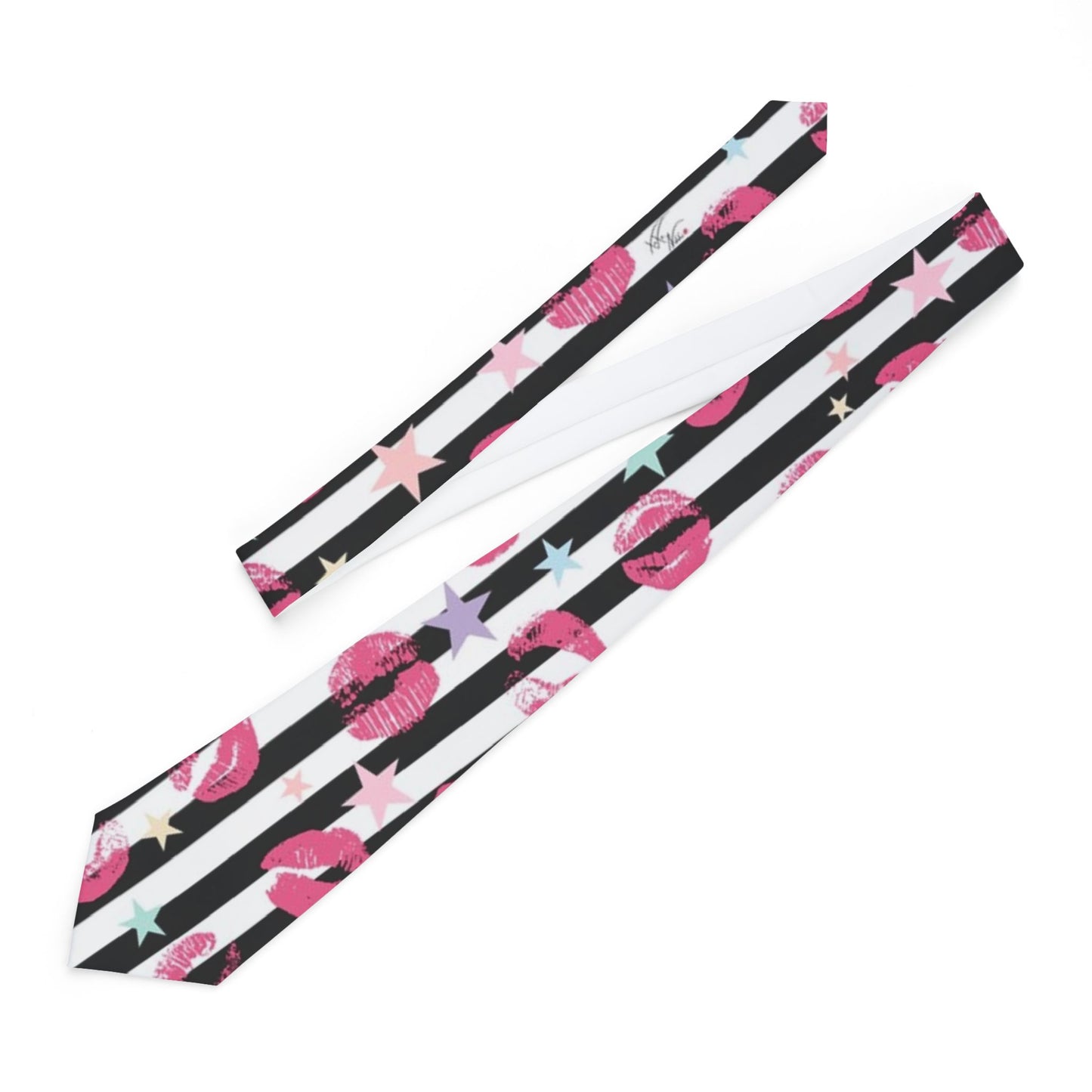 Black and White Stripe Valentine Men & Women's Necktie 🖤🤍💋