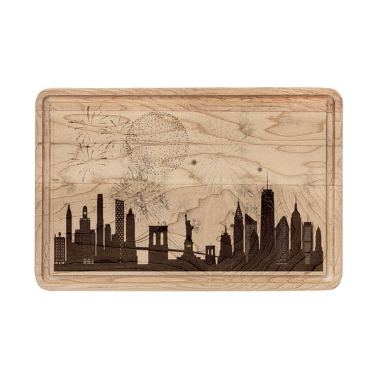4th of July Fireworks Skyline Wood Cutting Board | Patriotic Kitchen Decor & Serving Board ✨