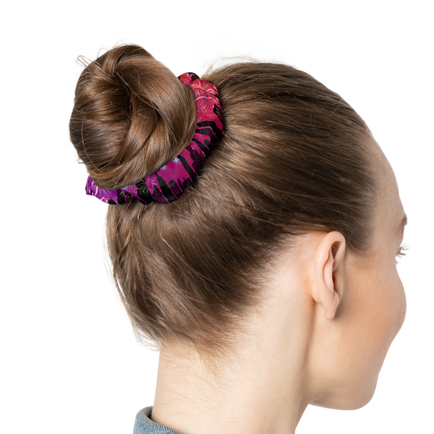 🎆 Boom, Babe! Cityscape Fireworks Scrunchie – Sparkle Up Your Style 🌃💁‍♀️
