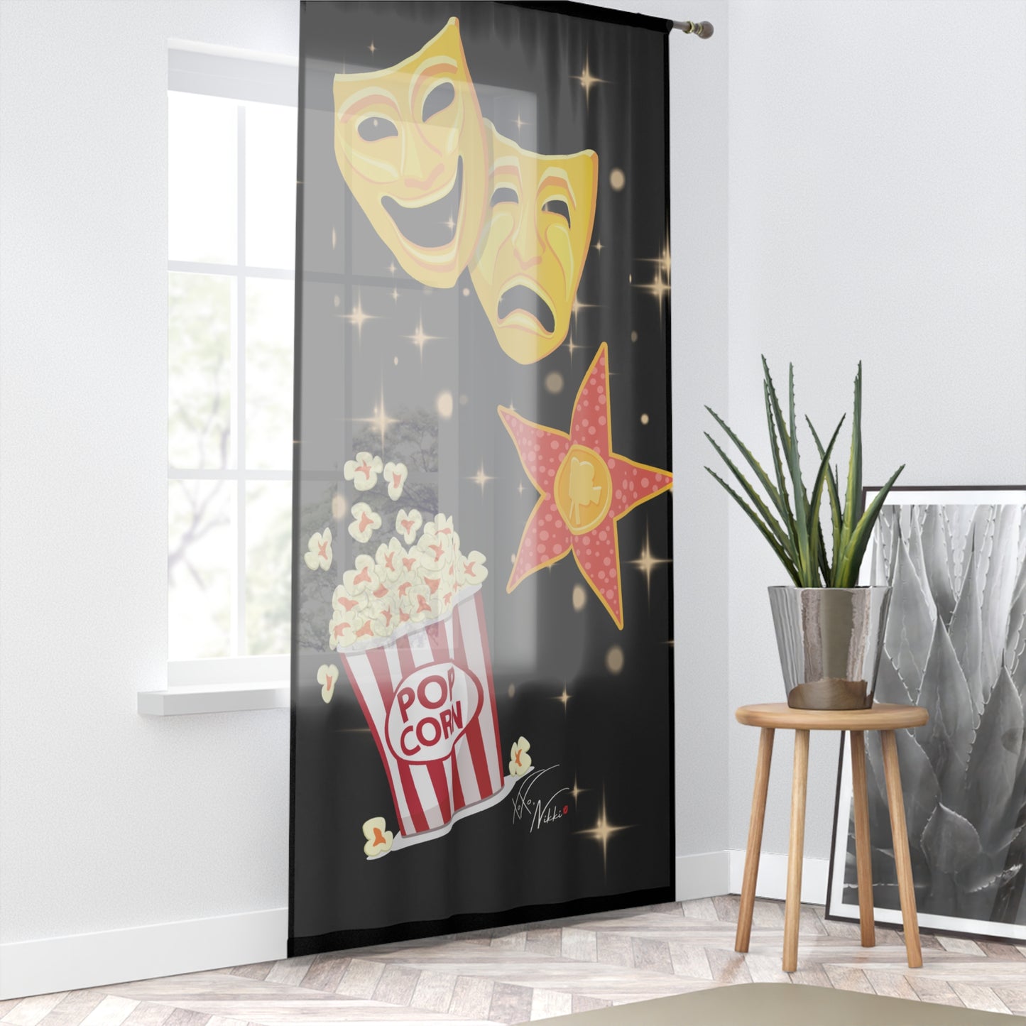 🎬 Blockbuster Vibes: Movie-Themed Sheer Curtain 🍿🎥