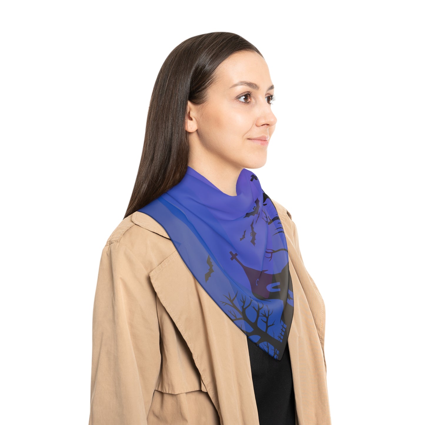 🦇 Haunted Dusk Halloween Scarf – Purple & Blue Gradient Spooky Graveyard Print 🧣✨