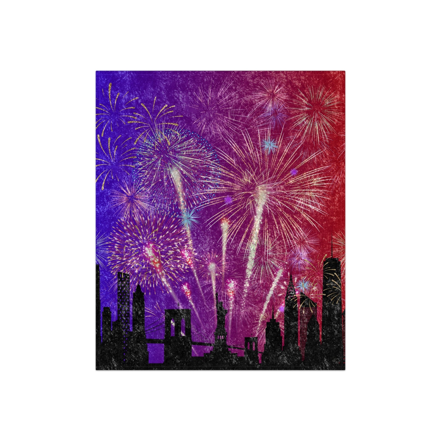 🖤 “Midnight Reverie” Crushed Velvet Throw | 4th of July Fireworks Over City Skyline 🌆🎇 | Luxe Patriotic Blanket
