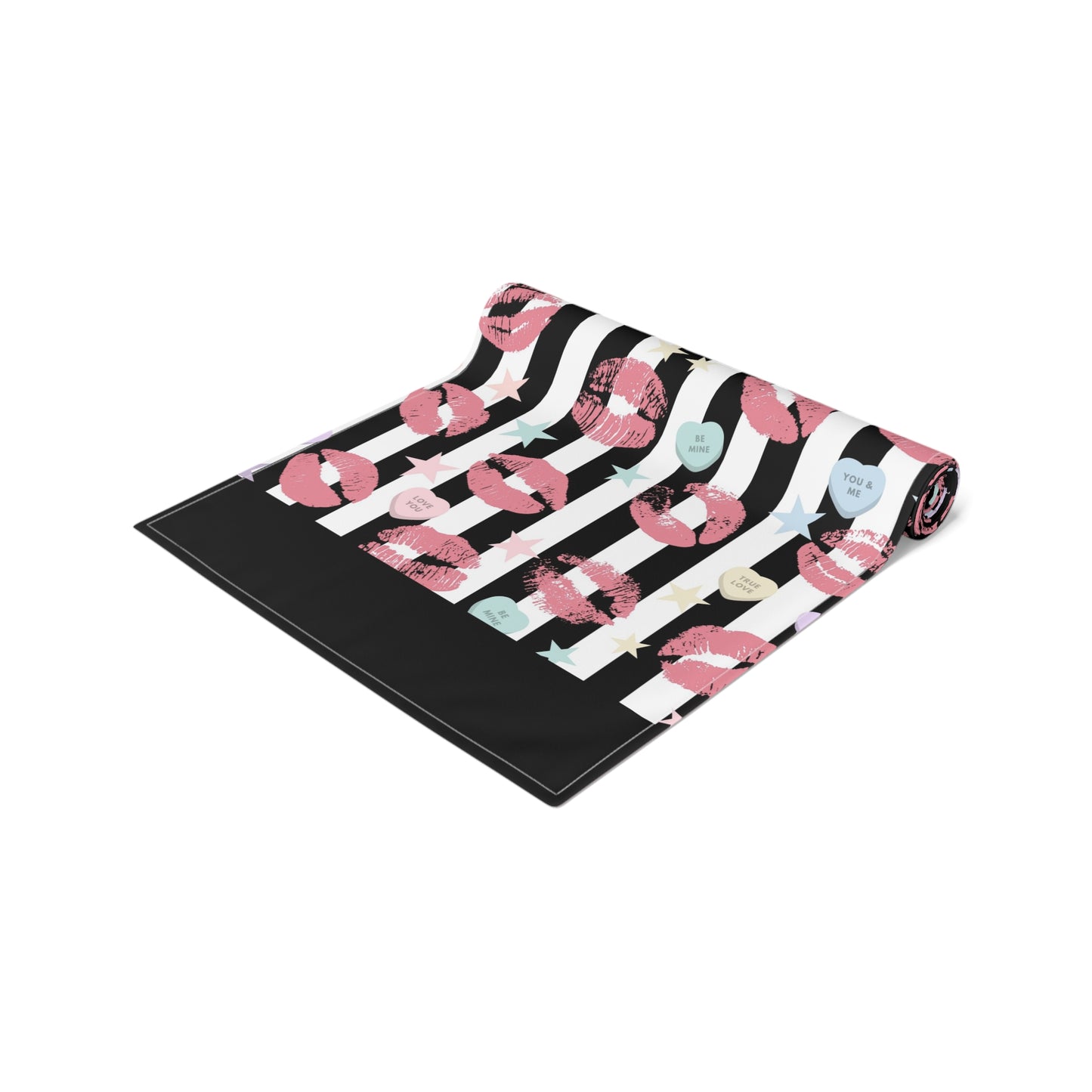Black and White Stripe Valentine Table Runner 🖤🤍💋