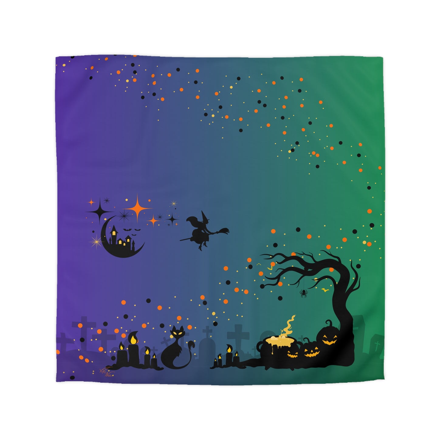 🖤 Spooky Mood Microfiber Duvet Cover – Witch, Black Cat & Pumpkin Design 🕯️🌙